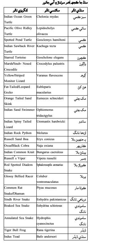 سنڌ جا ڪجھ اهم سرندڙ ۽ آبي جانور